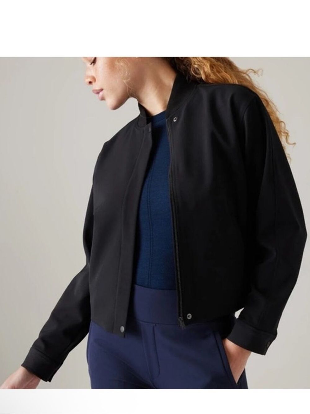 Athleta Endless Bomber Jacket XL Black Fall Minimalist Staple Capsule